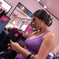Brunette in purple