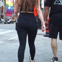 Candid girl in scrunch leggings
