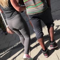 Hot blonde in grey leggings