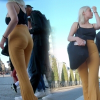Flared blonde beauty