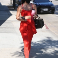 Sara Sampaio in red leggings