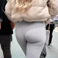 Blonde chick in grey leggings