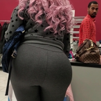 Pink haired ebony milf