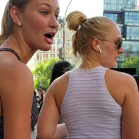 Blonde girls in leggings