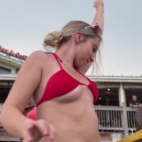Hot blonde in red bikini